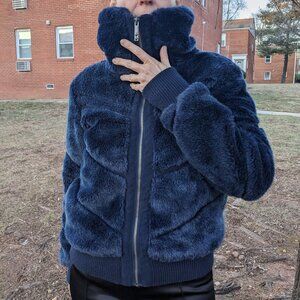 SIAMIA blue faux fur jacket with large collar